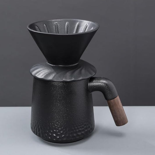 Handmade Black Pour Over Coffee Maker Set, Ceramic Coffee Dripper Brewer Heat Resistant Coffee Pot Decanter ACM01B
