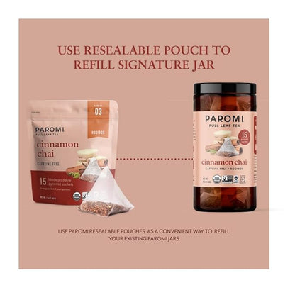 Paromi Cinnamon Chai Rooibos Organic Tea, Signature Jar, 15 Count