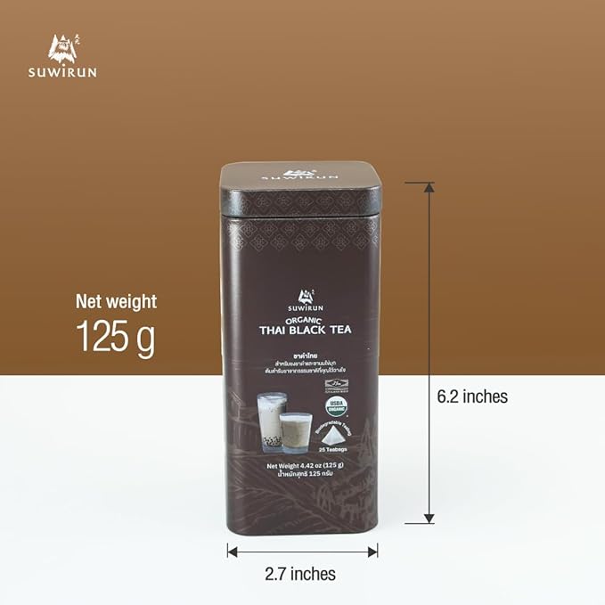 Suwirun Organic Assam Thai Black Tea 25 Bags – Bold, Smooth & Aromatic – Premium Quality, No Additives – Perfect for Hot, Iced & Thai Milk Tea