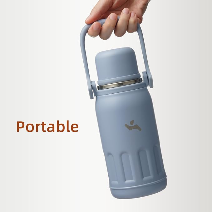 Insulated Water Bottle with Handle and Strap,Vacuum Travel Tumbler with Cup Lid,Thermo Coffee Cup for Hot Cold Drinks 40 OZ,Blue Haze