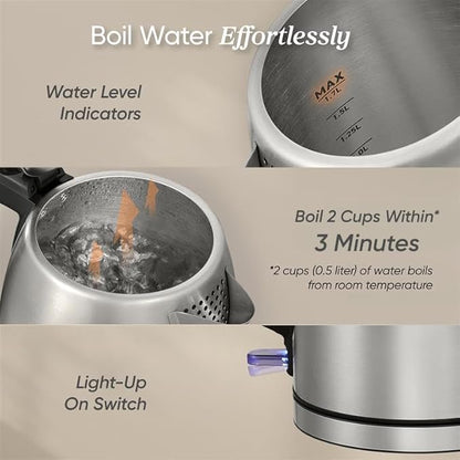 COSORI Electric Kettle, Stainless Steel Tea Kettle, Plastic-free Inner Lid, Filter and Spout, Easy to Clean, Automatic Shut Off & Boil-Dry Protection, Hot Water Boiler & Heater, 1.7L, 1500W