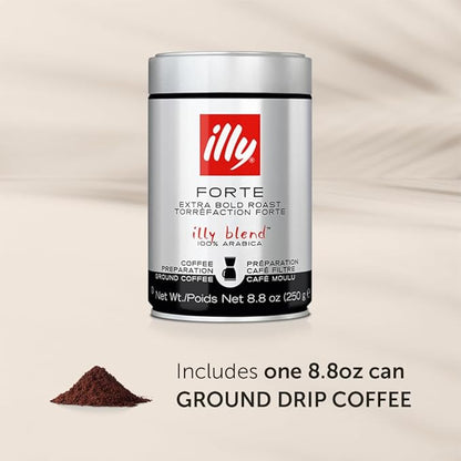 Illy Coffee, Ground Drip Forte, Extra Dark Roast, 100% Arabica Bean Bold Signature Italian Blend, No Preservatives, 8.8 Ounce (Pack Of 1)