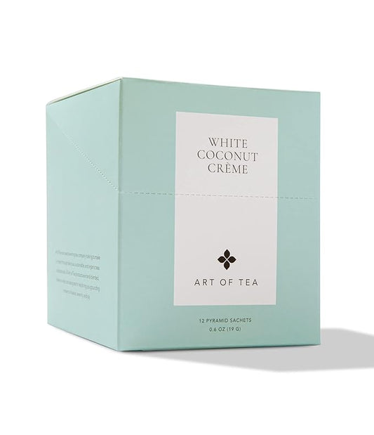 Art of Tea | Organic White Coconut Crème | 12 Count Eco Friendly Sampler Box Assortment | Premium Caffeinated Organic White Tea Variety | Biodegradable Sachets