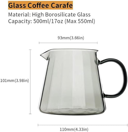 watchget Glass Coffee Carafe 500ml/17oz - Heat Resistant Borosilicate Coffee Server, Transparent Green Pour Over Coffee Pot Maker, Ideal for Home, Office, and Café