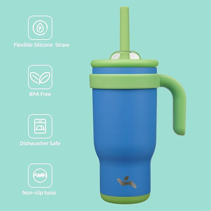 18 oz Tumbler with Side Handle, Insulated Water Bottle with Straw and 2 in 1 Lid, Stainless Steel Cup Travel Coffee Mug for Sports Office Gym,Sky Blue