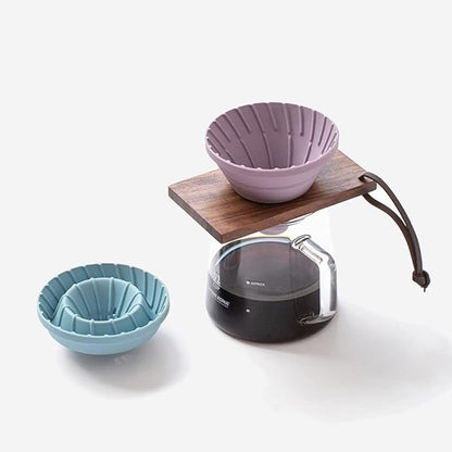 Pour Over Coffee Dripper,V60 and Cake Cup Filter Paper Silicone Coffee Funnel Filter,Reusable Dripper Coffee Filter with Wood Base Coffee Dripper Accessory for Coffee Pot Coffee Maker (Blue)