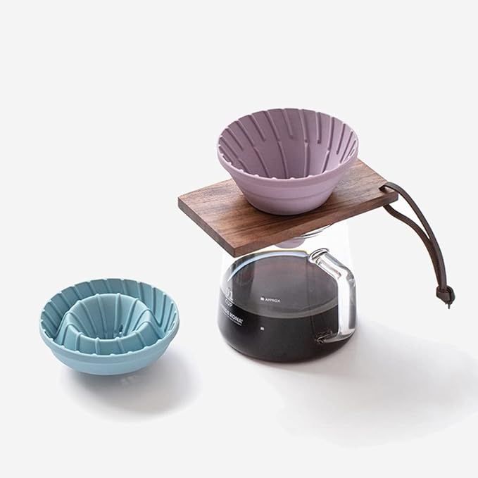 Pour Over Coffee Dripper,V60 and Cake Cup Filter Paper Silicone Coffee Funnel Filter,Reusable Dripper Coffee Filter with Wood Base Coffee Dripper Accessory for Coffee Pot Coffee Maker (Purple)