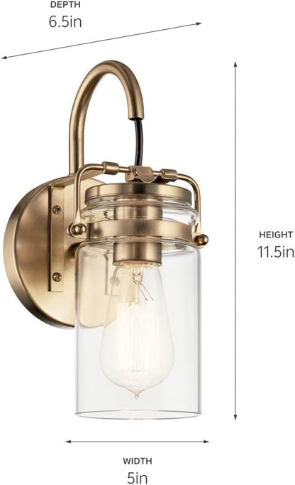 Kichler Brinley 11.5" Wall Sconce in Champagne Bronze, 1-Light, Vintage Wall Mount Light with Clear Glass, (11.5" H x 5" W), 45576CPZ