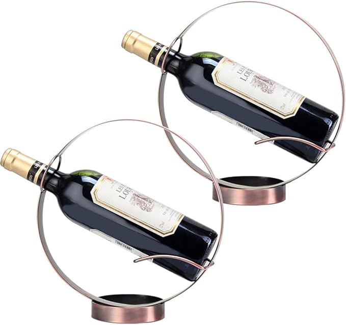 Metal Single Tabletop Wine Rack – Freestanding Countertop Decorative Wine Bottle Holder, Unique Wine Gifts and Accessories for Wine Lovers (2PCS Oil Rubbed Bronze)