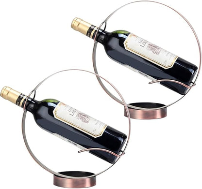 Metal Single Tabletop Wine Rack – Freestanding Countertop Decorative Wine Bottle Holder, Unique Wine Gifts and Accessories for Wine Lovers (2PCS Oil Rubbed Bronze)