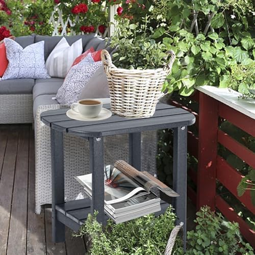 LZRS Double Adirondack Side Table, Outdoor Side Tables, End Tables for Patio, Backyard,Pool, Indoor Companion, Easy Maintenance & Weather Resistant(Grey)