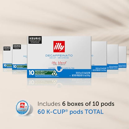Illy Coffee K Cups - Pods For Keurig Machines – Classico Decaf Roast – Notes of Caramel - Mild, Flavorful & Balanced Flavor - No Preservatives – 10 Count, 6 Pack