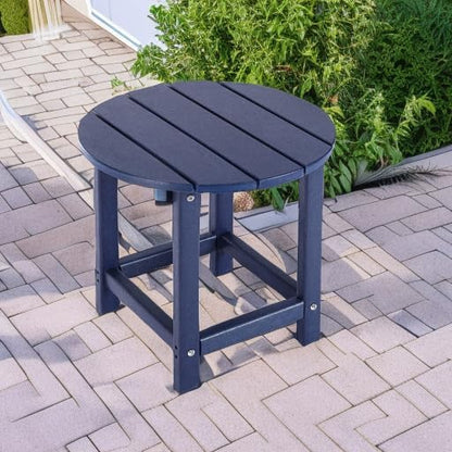 LZRS Round Adirondack Patio Side Table End Table, Outdoor Side Tables for Patio, Backyard,Pool, Indoor Companion, Easy Maintenance & Weather Resistant(Navy Blue)