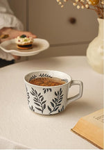 Load image into Gallery viewer, Ceramic Mug 1pcs, 11oz - Vintage Coffee Mug, Pottery Cups for Milk, Latte, Cappuccino, Tea - Porcelain Dishwasher, Microwave Safe Stoneware 1 PCS Olive Black Leave Set of 1