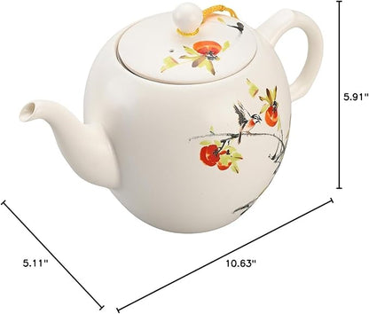 Teapot with Infuser Ceramic Tea Pot with Removable Stainless Steel Fliter for Loose Tea 15.80 OZ/450ml (1-2cups) Teapots for Tea Coffee Milk for Office Home Men Women White(Persimmon)