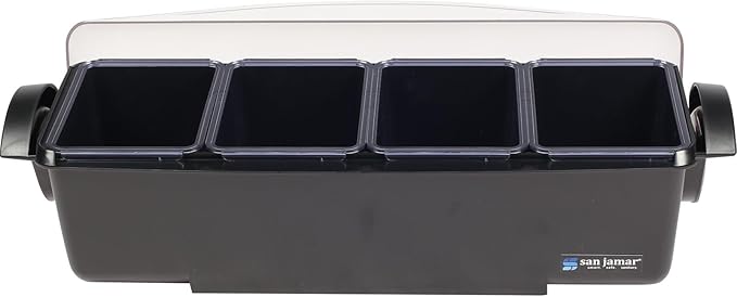 San Jamar Dome Garnish Center 4 Tray with Dome Lid for Kitchen, Bar, and Restaurants, Plastic, 12 Pints, Black