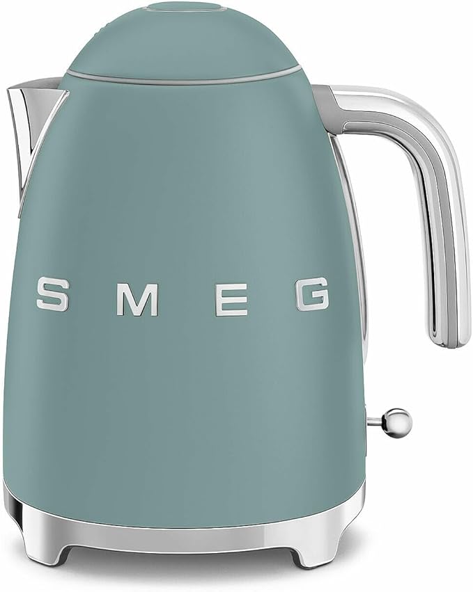 SMEG KLF03 7 Cup Electric Water Kettle, Retro-Style, Soft-Opening Lid, Auto Shut-Off, 360° Swivel Base – Jade