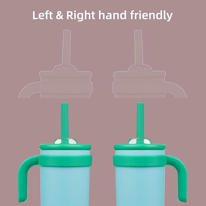 18 oz Tumbler with Side Handle, Insulated Water Bottle with Straw and 2 in 1 Lid, Stainless Steel Cup Travel Coffee Mug for Sports Office Gym,Ice Blue