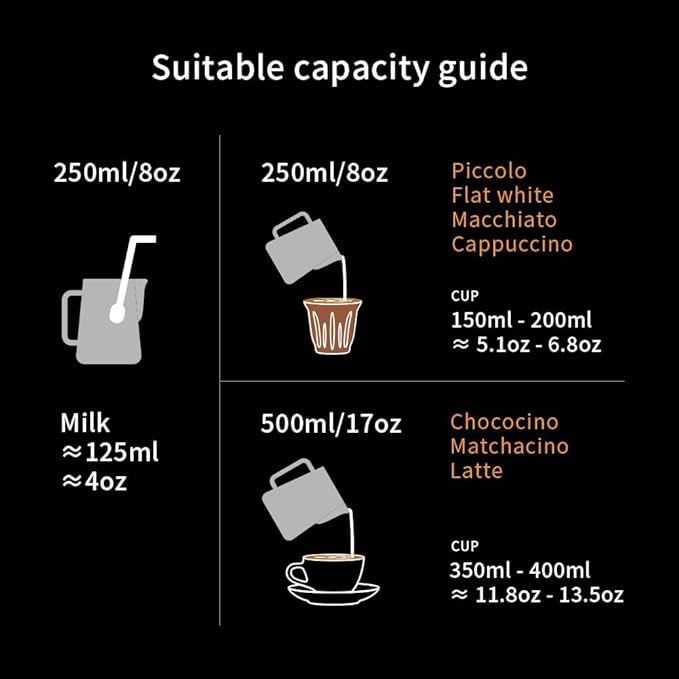 watchget Milk Frothing Pitcher 250ml/8oz Stainless Steel Espresso Steaming Pitcher Milk Coffee Cappuccino Latte Art Barista Steam Pitcher Milk Frothing Jug, Black