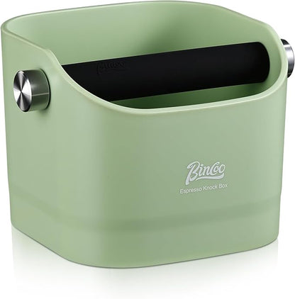 Espresso Knock Box - Bincoo Espresso Machine Knock Box/Espresso Grounds Knock Box, Barista Style Coffee Knock Box for Grounds with Removable Shock-Absorbent Knock Bar and Anti-Slip Base. (Green)