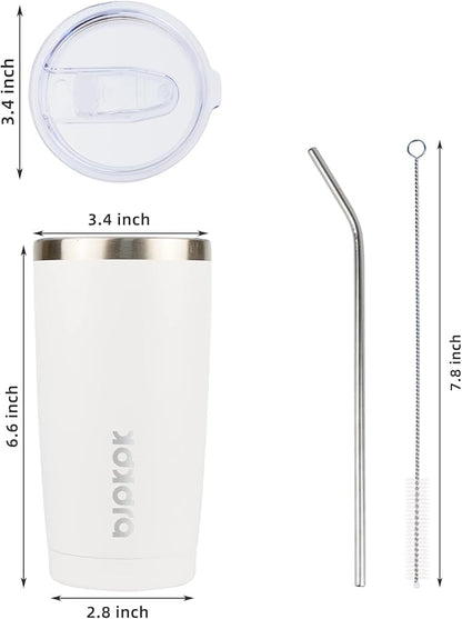 BJPKPK White Stainless Steel Tumbler With Lid And Straw 20 oz Insulated Tumblers Thermal Cup For Hot And Cold Drinks