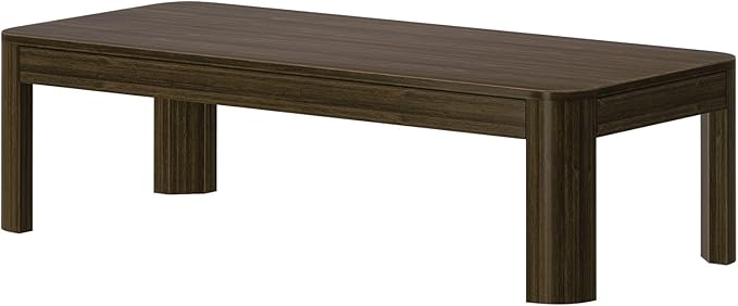 Plank+Beam Modern Rounded Coffee Table, 54 Inch, Solid Wood Contemporary Center Table for Living Room, Rectangle Tea Table, Walnut