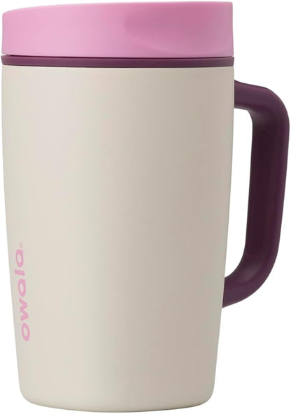 Owala SmoothSip Slider Stainless Steel Insulated Travel Mug, 100% Leak Proof, For Hot and Cold Drinks, Travel Friendly with Sliding Lock Lid, 12oz, BPA Free, Leak Proof, Pink/Tan (Daybreak)