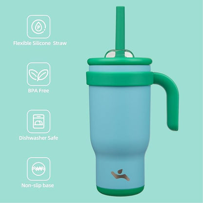 18 oz Tumbler with Side Handle, Insulated Water Bottle with Straw and 2 in 1 Lid, Stainless Steel Cup Travel Coffee Mug for Sports Office Gym,Ice Blue