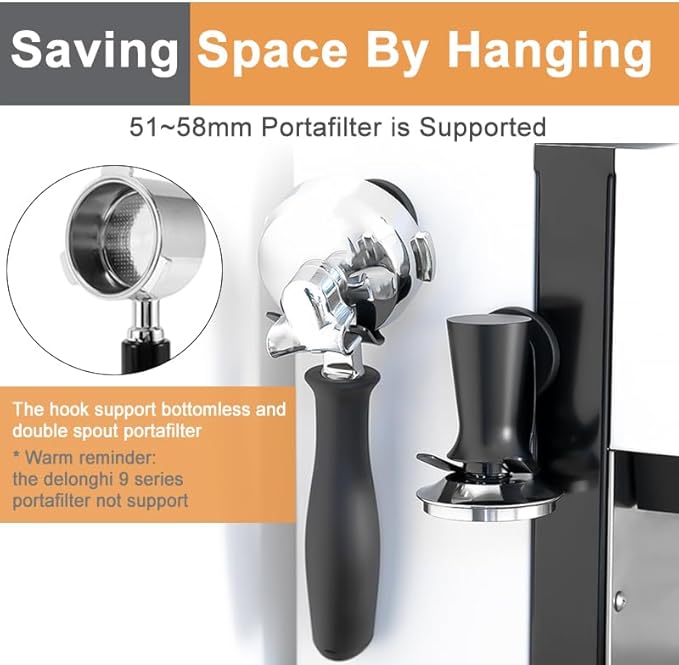 Magnetic Coffee Portafilter Tamper Holder, Organizer for Espresso Accessories, Compatible with Breville/Rancilio etc (Black, Stainless Steel 100%)