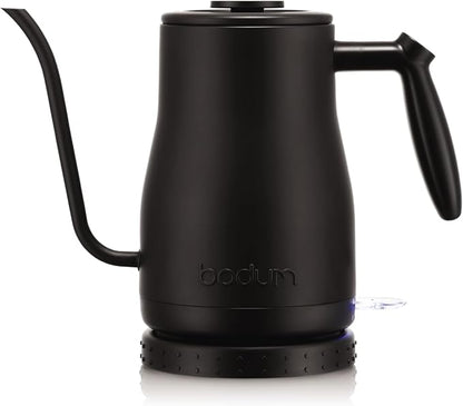 Bodum 34oz Bistro Gooseneck Electric Water Kettle, Pour Over Coffee & Tea, Stainless Steel, Matte Black