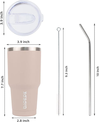 BJPKPK 30 oz Tumbler Cups With Lid And Straw Stainless Steel Double Wall Vacuum Insulated Tumblers For Women and Men Apricot