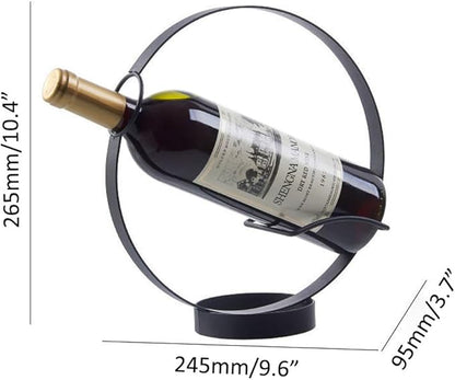 Metal Single Tabletop Wine Rack – Freestanding Countertop Decorative Wine Bottle Holder, Unique Wine Gifts and Accessories for Wine Lovers (2PCS Black)
