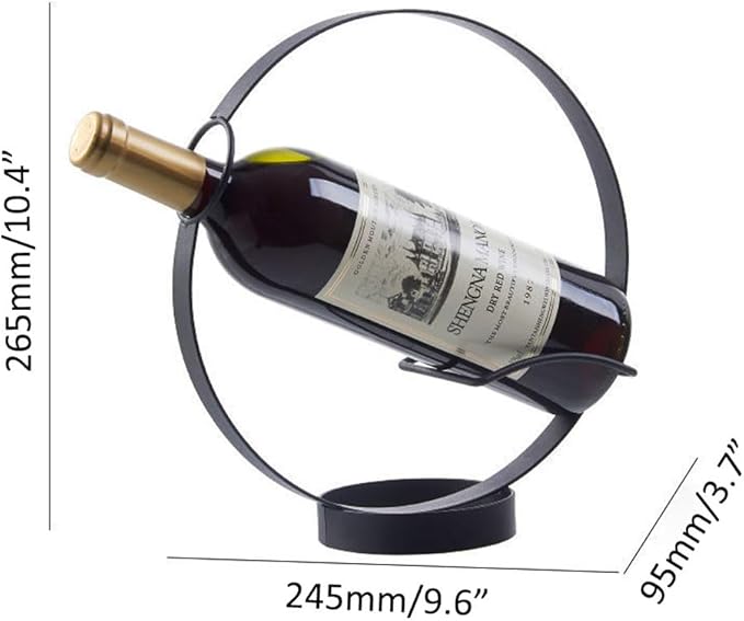 Metal Single Tabletop Wine Rack – Freestanding Countertop Decorative Wine Bottle Holder, Unique Wine Gifts and Accessories for Wine Lovers (Black)