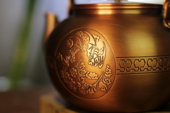 KunwuShan KWS Handmade Copper Teapot, 1.5mm Thick, 1600ml, Red, No Coating, Pure Copper, Large Size, With Lid