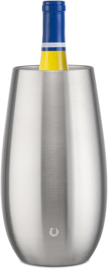 SNOWFOX Premium Vacuum Insulated, Triple Walled, Stainless Steel Wine Chiller w/Optimal fit to keep wine cold longer. Fits most Wine and Champagne Bottles. Non-Slip Silicon Base, Steel