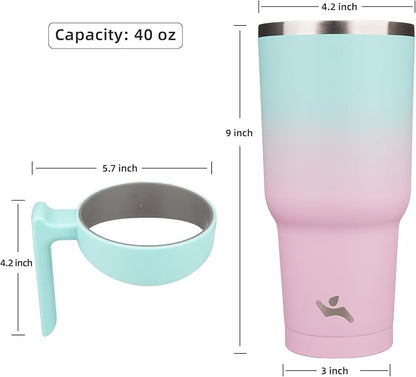 40 oz Tumbler with Handle and 2 Straw 2 Lid, Insulated Water Bottle Stainless Steel Vacuum Cup Reusable Travel Mug,Gum