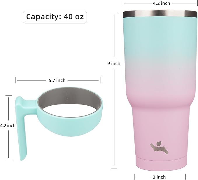 40 oz Tumbler with Handle and 2 Straw 2 Lid, Insulated Water Bottle Stainless Steel Vacuum Cup Reusable Travel Mug,Gum
