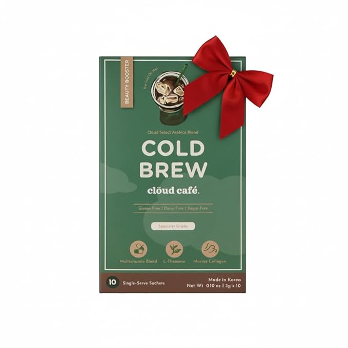 Clöud Café Collagen Infused Cold Brew Instant Coffee Packets - Multivitamin Powder, L-Theanine Amino Acids, & Marine Collagen Single Serve Instant Coffee Powder (10 Sachets)