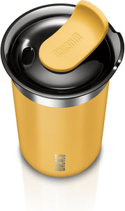 WACACO Octaroma Lungo Vacuum Insulated Coffee Mug, Double-wall Stainless Steel Travel Tumbler With Drinking Lid, 10 fl oz(300ml)， Amber Yellow