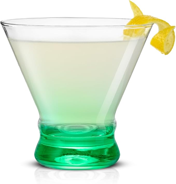JoyJolt Hue 7.5oz Martini Glasses, Cocktail Glassware Set of 6, Colored Glass Base, Stemless Drinking Glasses for Margarita, Bar, Shrimp Cocktail, Juice