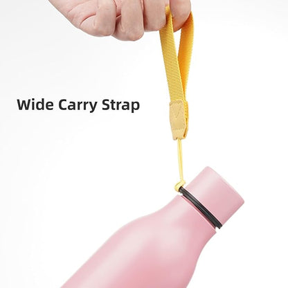 Insulated Water Bottle with Strap,18 oz Double Wall Stainless Steel Vacuum Bottles Metal Water Flask,Light Pink