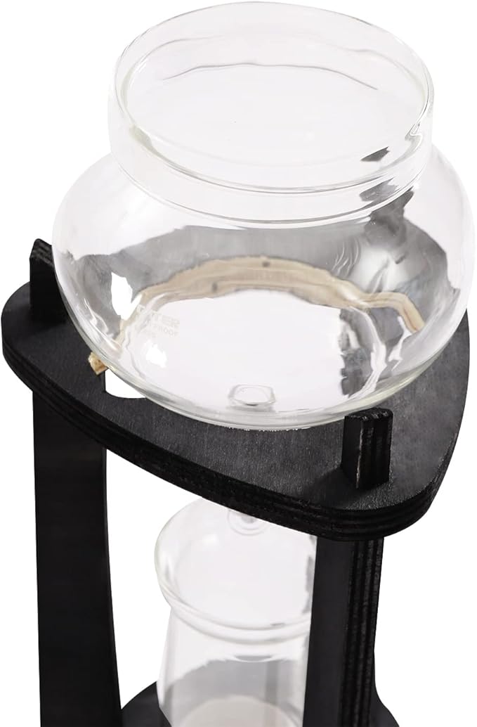 Cold Brew Drip Coffee Maker, 600ml/20.29 Ice Coffee Brewer Machine Cold-Drip Coffee Tower with Glass Container Wood Stand for Home Office