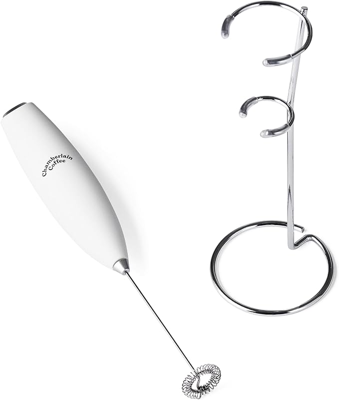 Chamberlain Coffee White Milk Frother - Handheld Frother for Coffee, Matcha, Hot Chocolate and Drink Mixer - Electric Foam Maker - White