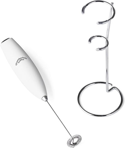 Chamberlain Coffee White Milk Frother - Handheld Frother for Coffee, Matcha, Hot Chocolate and Drink Mixer - Electric Foam Maker - White