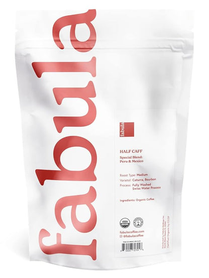 Fabula Coffee Half-Caff Medium Roast Freshly Ground - Organic - Low Acid - Single Origin - Non-GMO - Mold Free - 12 Ounces …