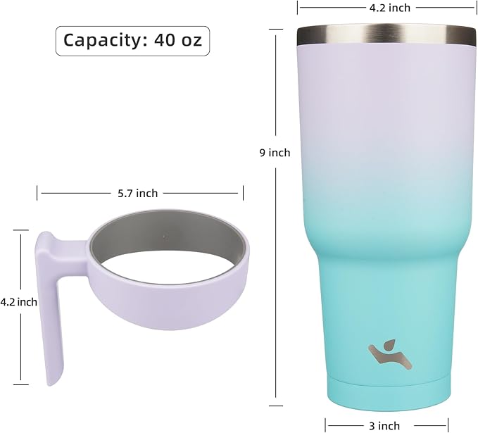 40 oz Tumbler with Handle and 2 Straw 2 Lid, Insulated Water Bottle Stainless Steel Vacuum Cup Reusable Travel Mug, Lavender Green
