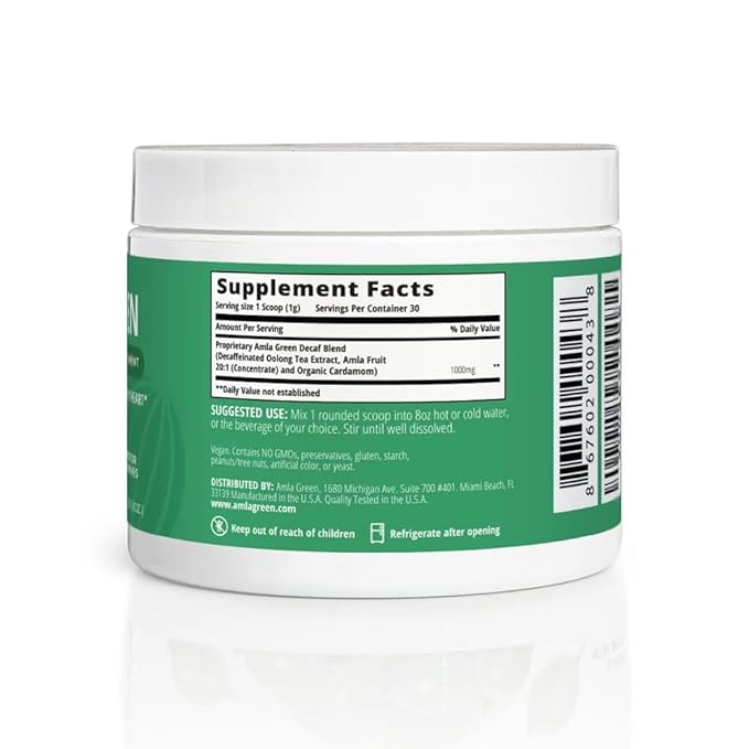 Amla Powder & Decaf Green Tea Superfood Supplement, 20x Ultra Concentrated Amla, Antioxidant Support, Made with Oolong Tea and Indian Gooseberries, Organic, Vegan, Decaf, 30 Servings