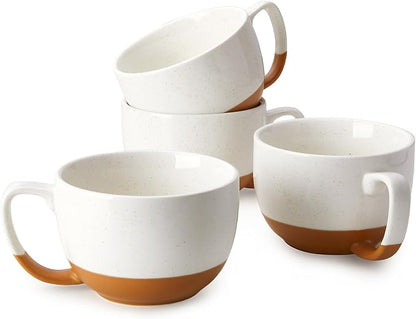 Teocera Beige Coffee Mugs Set of 4, 16 oz Ceramic Coffee Mug, Large Mug Set with Handle for Cold or Hot Drinks like Cocoa, Latte, Milk, Cereal, Durable Porcelain with Nordic Style