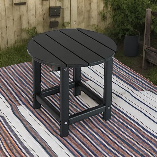 LZRS Round Adirondack Patio Side Table End Table, Outdoor Side Tables for Patio, Backyard,Pool, Indoor Companion, Easy Maintenance & Weather Resistant(Black)