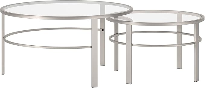 Henn&Hart Round Nested Coffee Table in Satin Nickel, Modern coffee tables for living room, studio apartment essentials, 36" Wide
